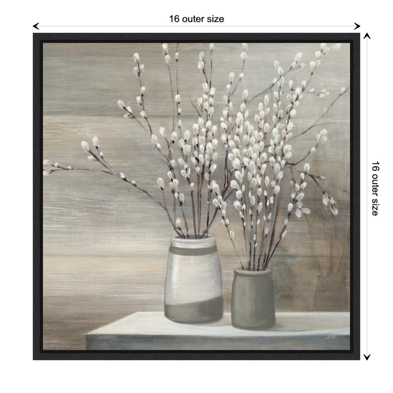 P Willow Still Life Gray Pots Crop by Julia Purinton Canvas Art Framed
